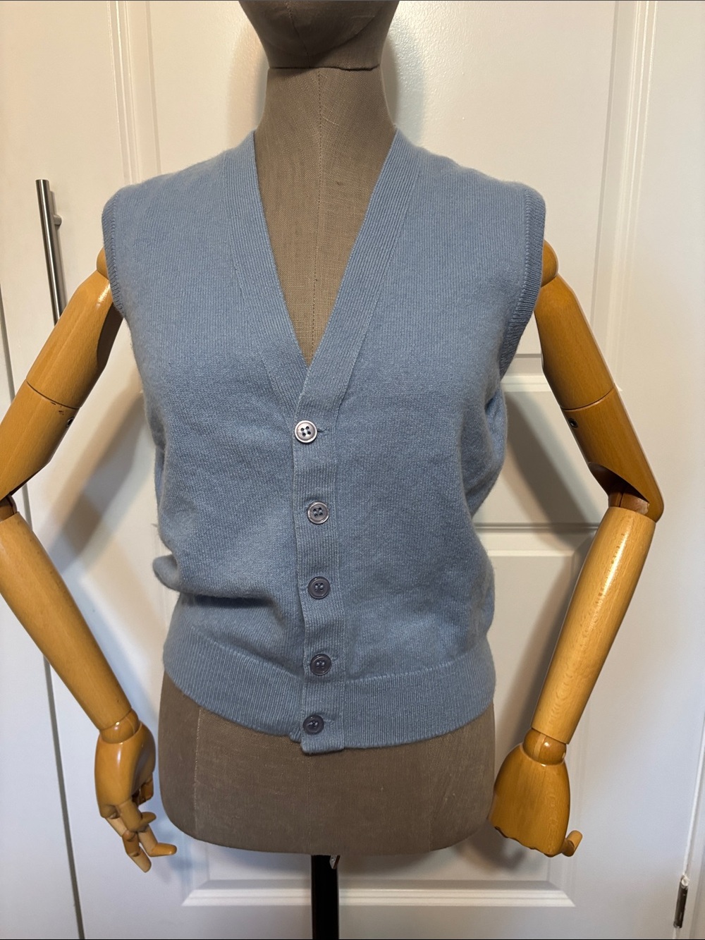 Vintage The Duke of Scotland Cashmere V-Neck Button-Front Vest in Light Blue